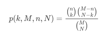 Hypergeometric pmf formula